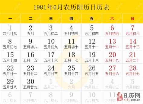 1981年農曆|1981年農曆日曆表，1981辛酉年農曆黃道吉日，一九八一年陰曆。